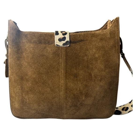 Jane & Marie Brown Suede Leopard Tote Shoulder Bag - Picture 13 of 16